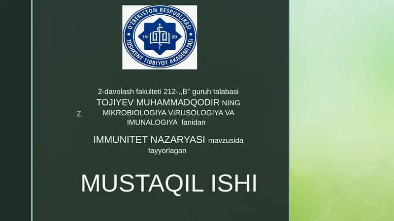 IMMUNITET NAZARYASI 1