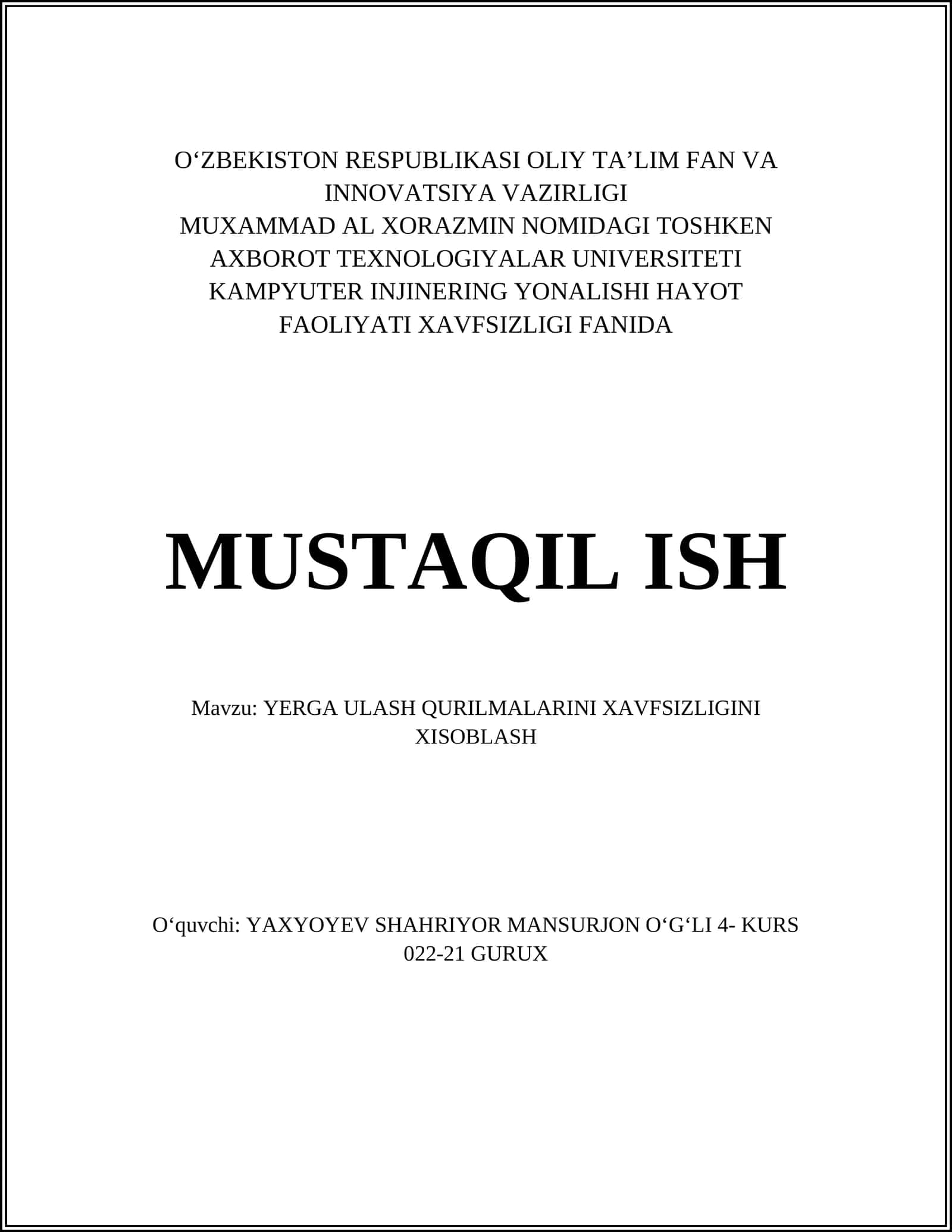YERGA ULASH QURILMALARINI XAVFSIZLIGINI XISOBLASH 1