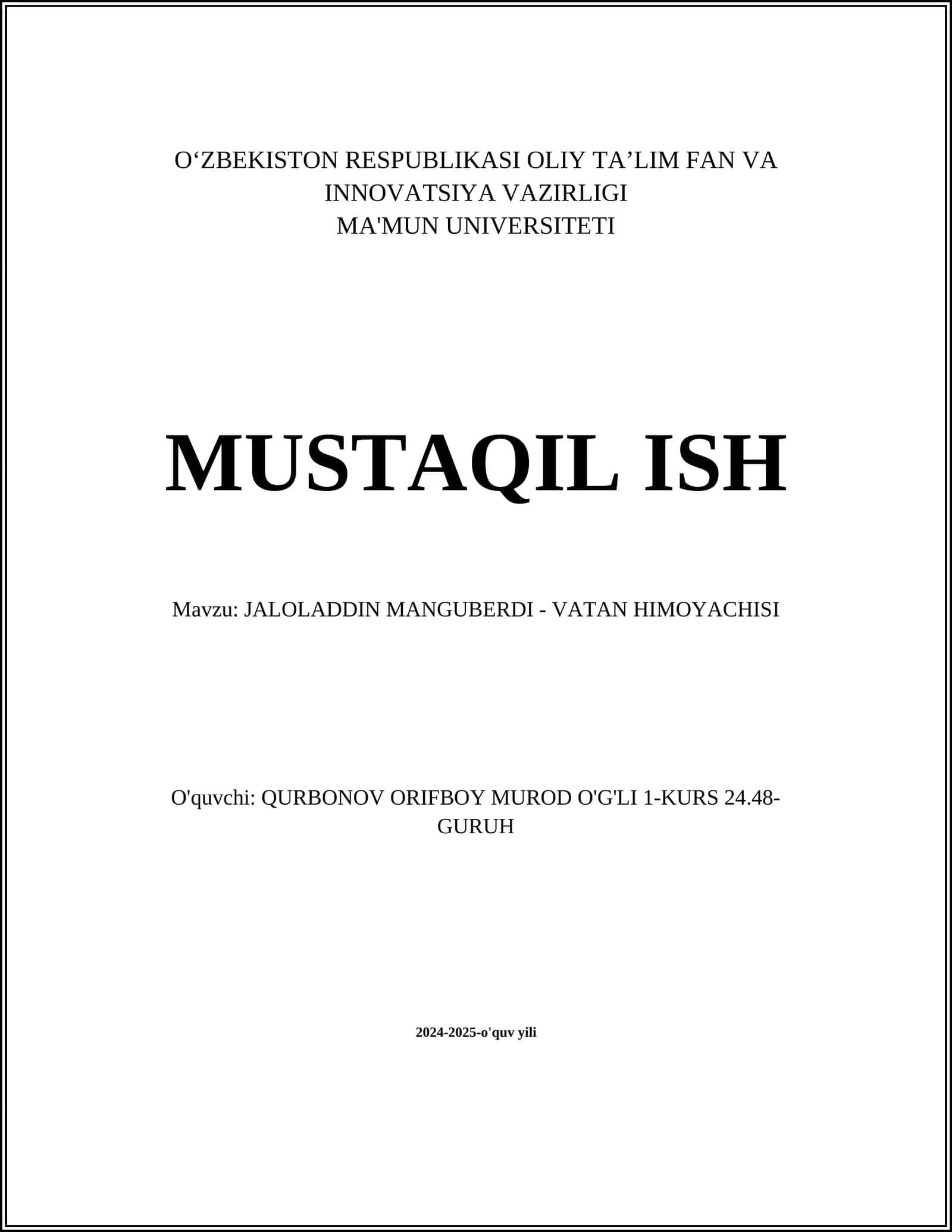 JALOLADDIN MANGUBERDI - VATAN HIMOYACHISI 1
