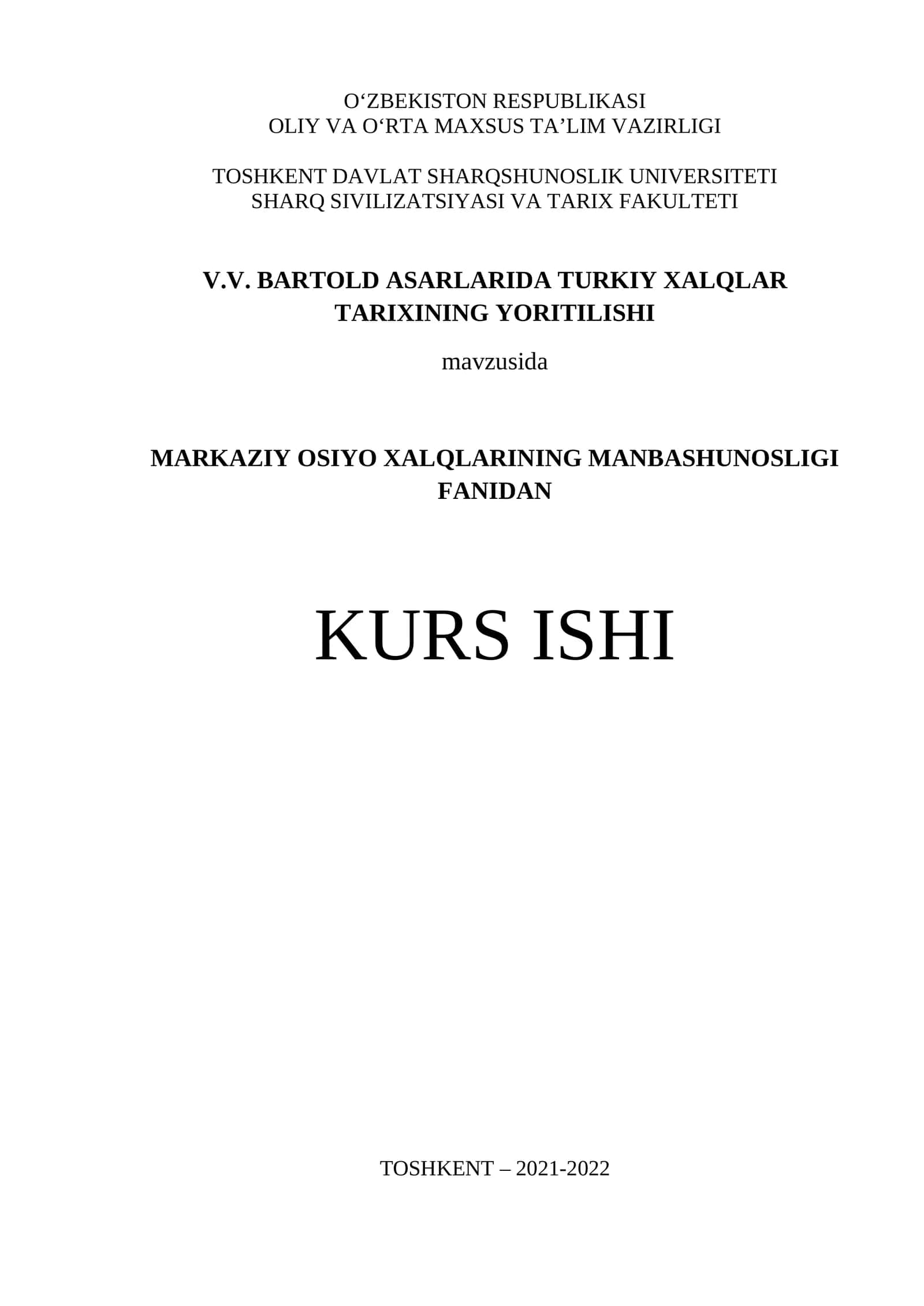 V.V. Bartold Asarlarida Turkiy Xalqlar Tarixining Yoritilishi 1