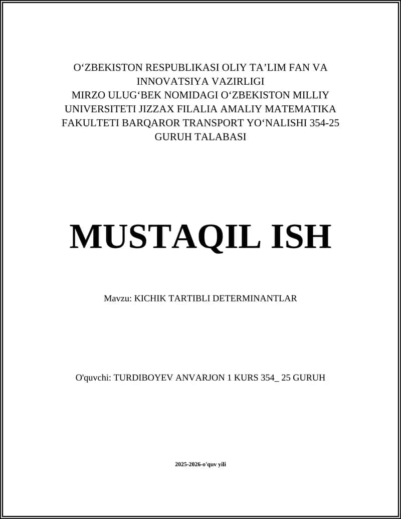 KICHIK TARTIBLI DETERMINANTLAR 1