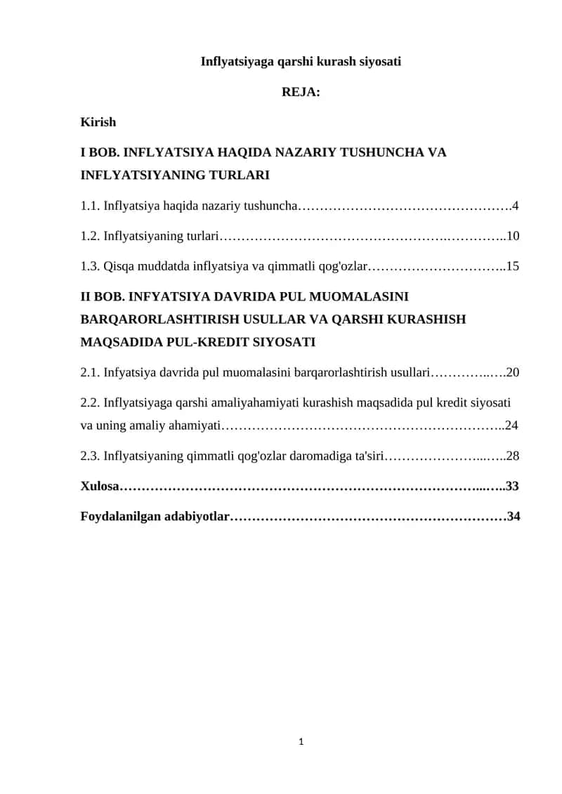 Inflyatsiyaga qarshi kurash siyosati 1