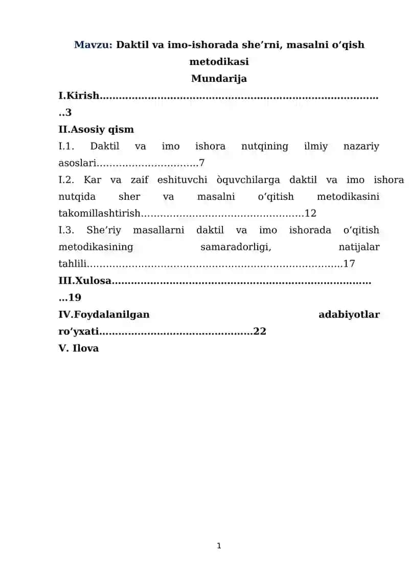 Daktil va imo-ishorada she’rni, masalni o‘qish metodikasi