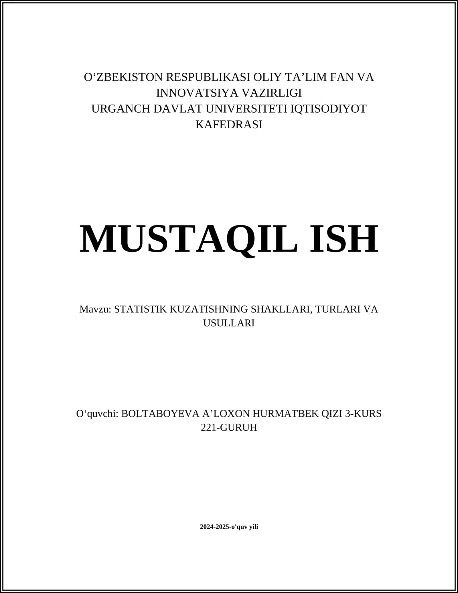 STATISTIK KUZATISHNING SHAKLLARI, TURLARI VA USULLARI 1