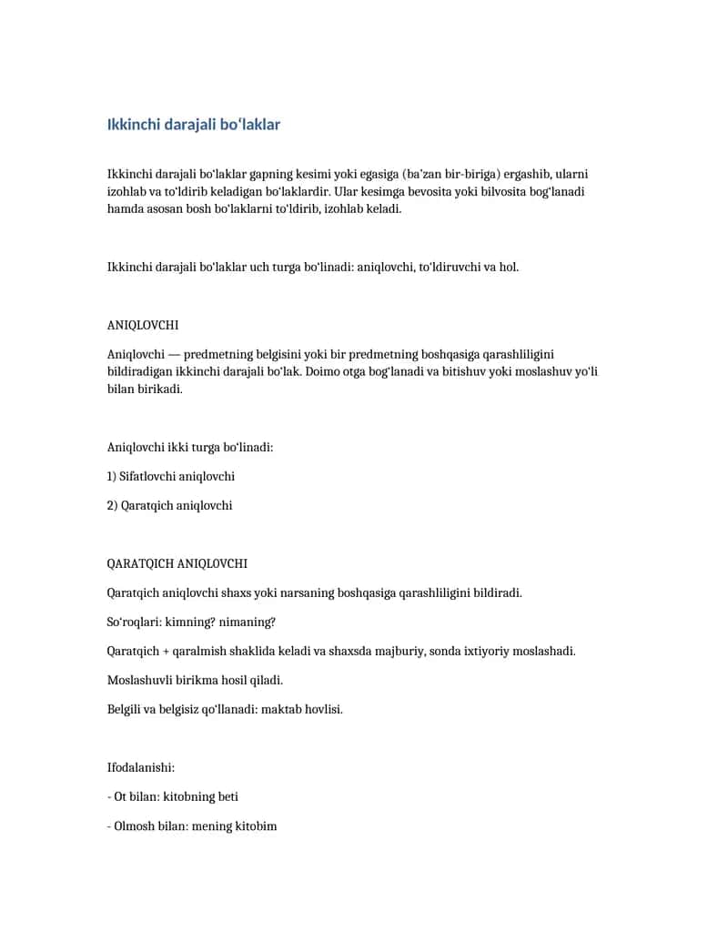 Ikkinchi darajali bo‘laklar 1