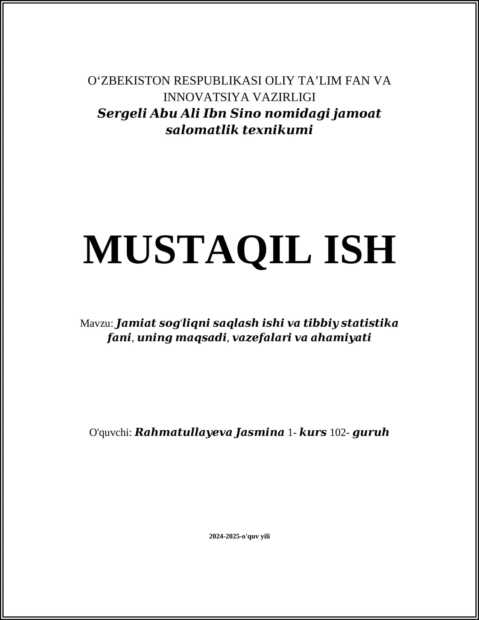 Jamiyat sog'liqni saqlash ishi maqsadi 1