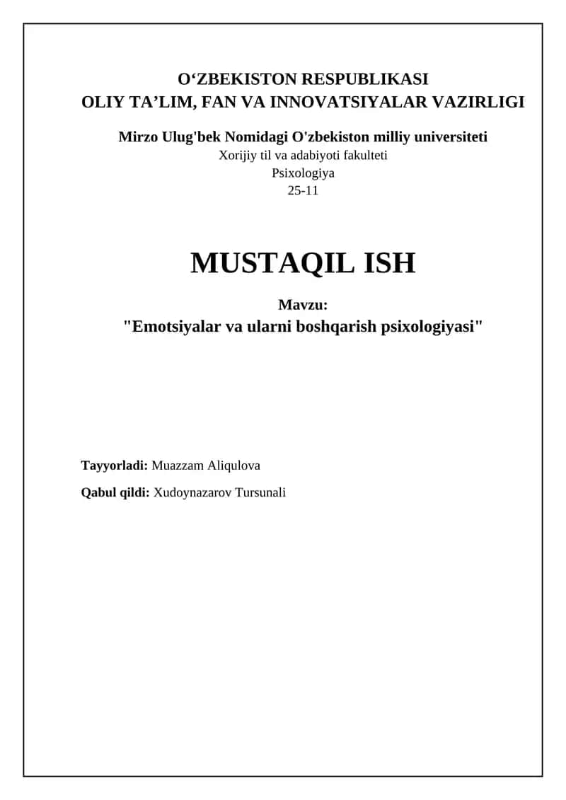 Emotsiyalar va ularni boshqarish psixologiyasi 1