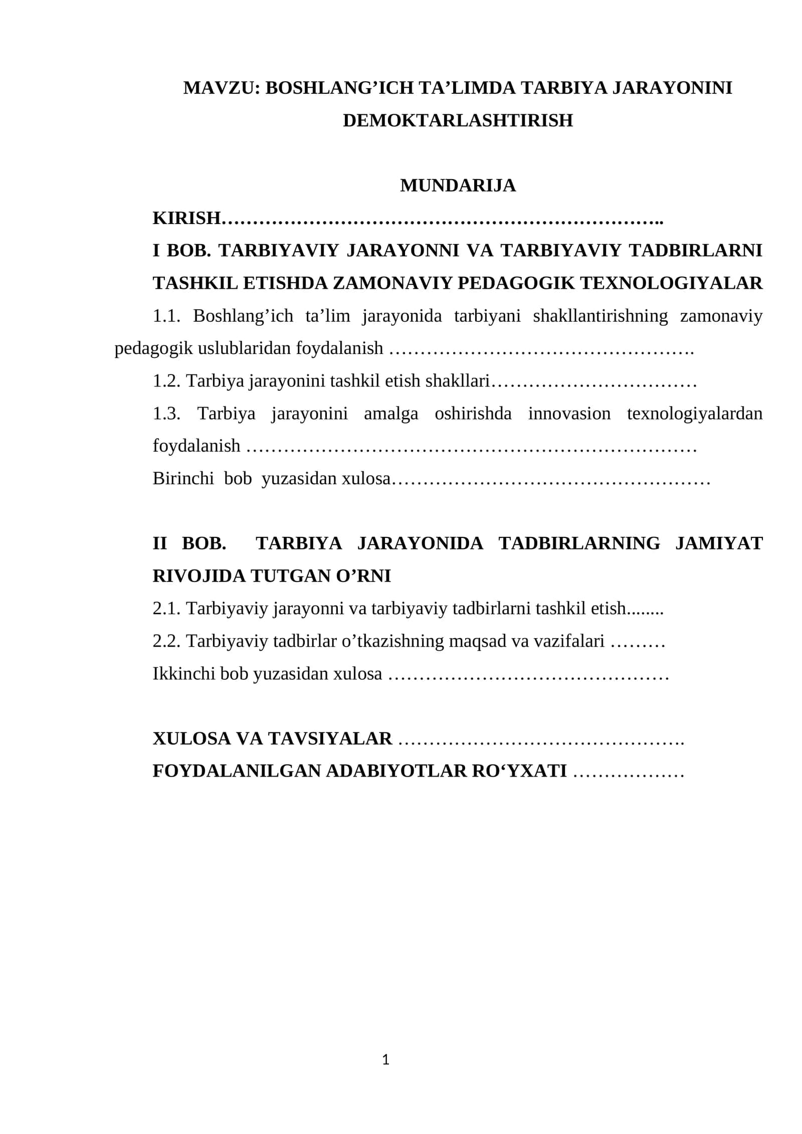 BOSHLANG’ICH TA’LIMDA TARBIYA JARAYONINI DEMOKTARLASHTIRISH 1