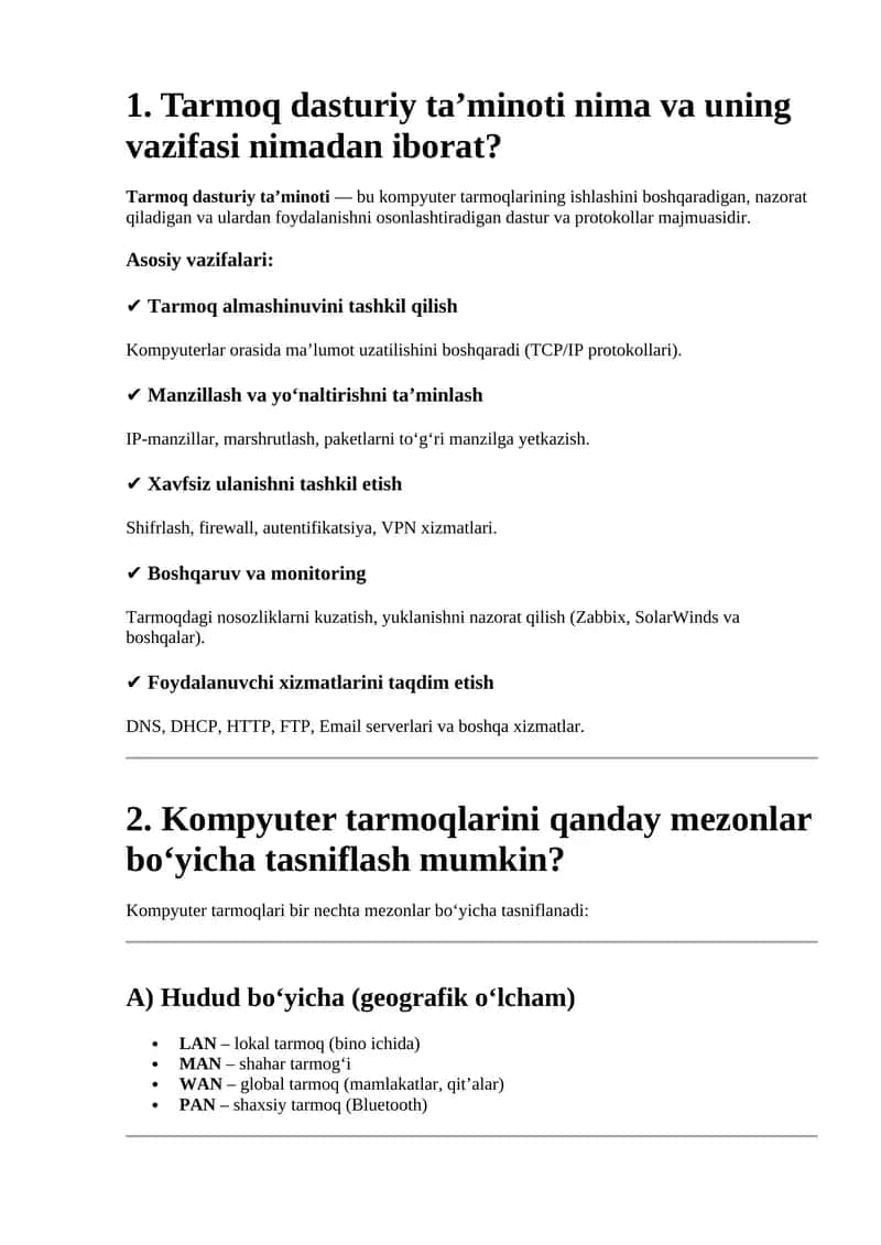 Tarmoq dasturiy ta’minoti 1