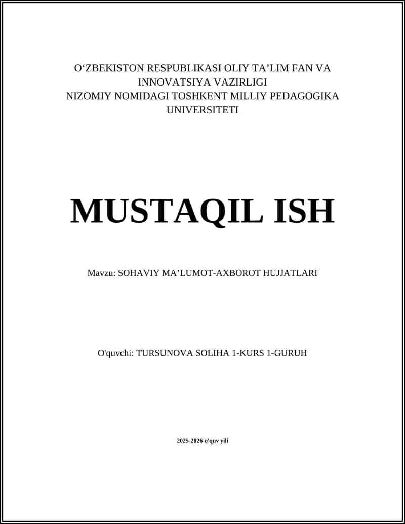 SOHAVIY MAʼLUMOT-AXBOROT HUJJATLARI 1