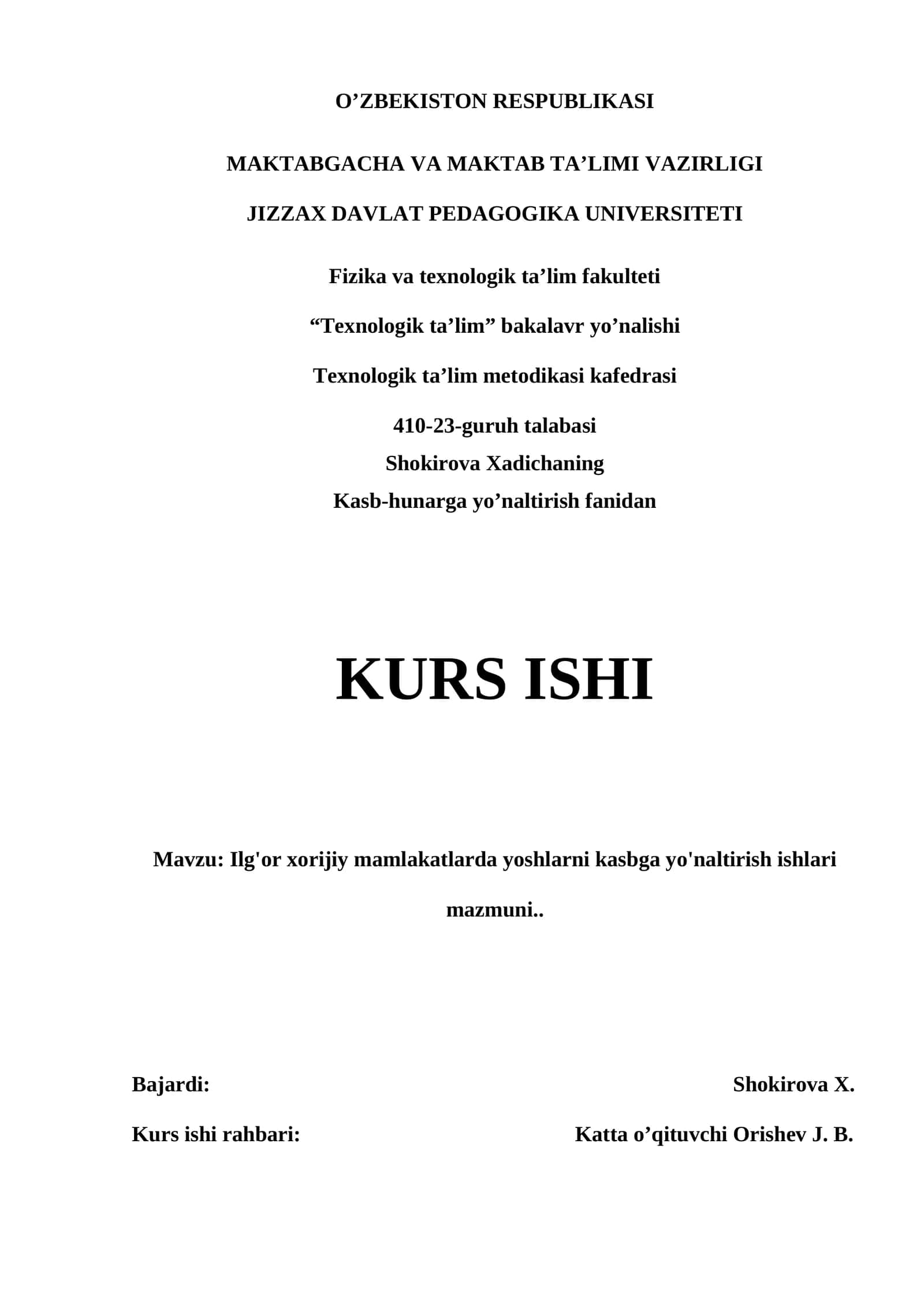 Ilg'or xorijiy mamlakatlarda yoshlarni kasbga yo'naltirish ishlari mazmuni 1