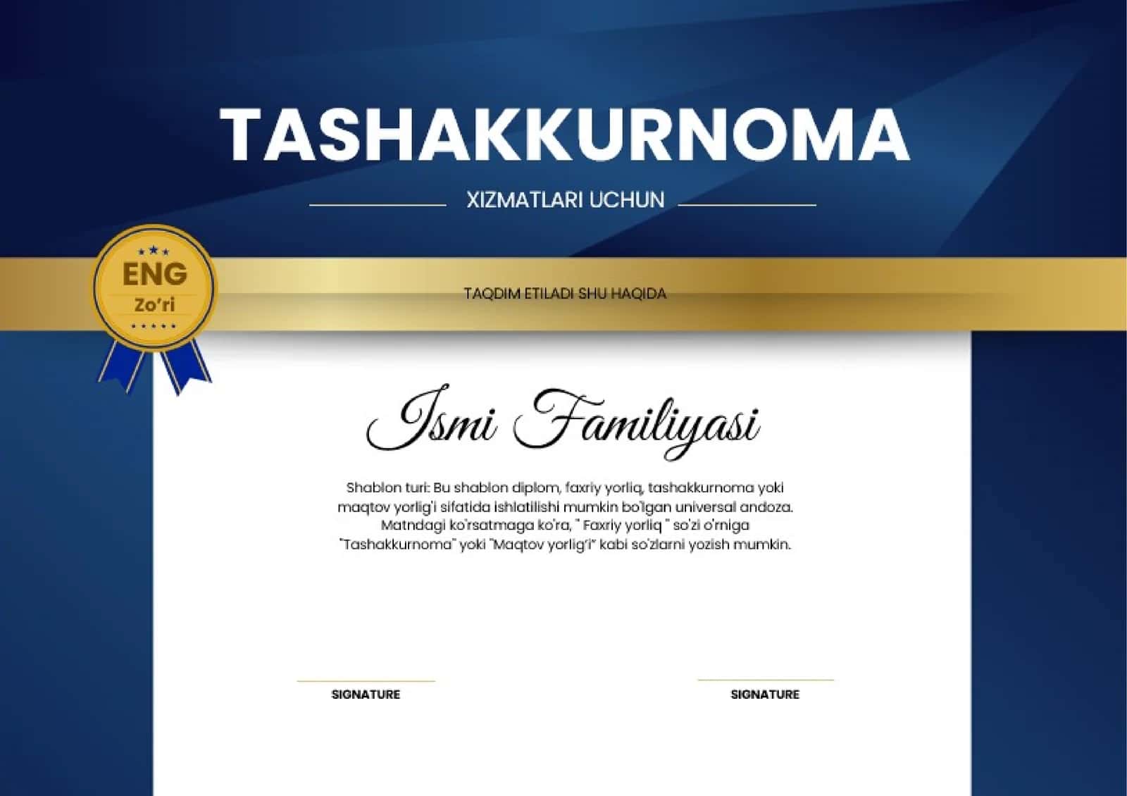 TASHAKKURNOMA 1