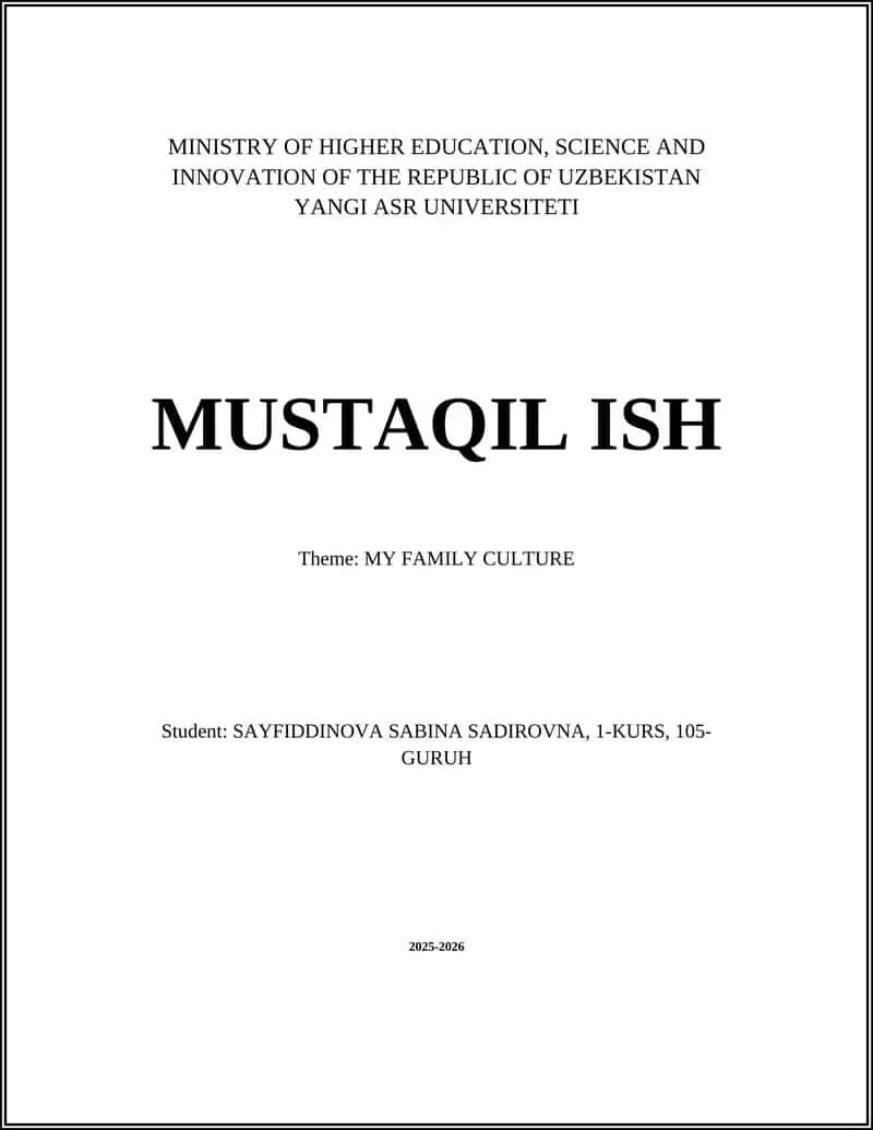 Yangi Asr Universiteti - Mustaqil Ish 1
