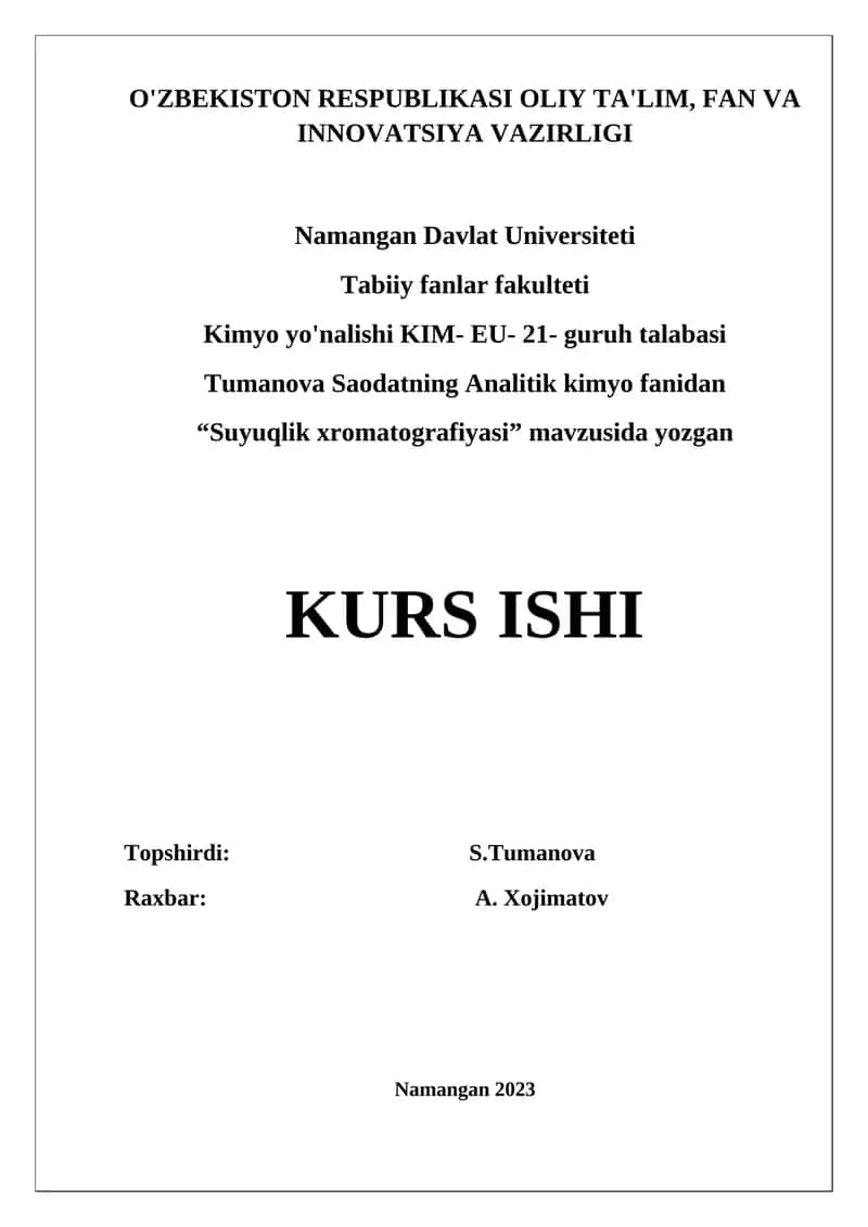 Suyuqlik xromatografiyasi KURS ISHI 1