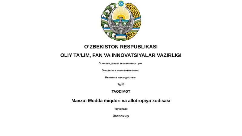 Modda miqdori va allotropiya xodisasi 1