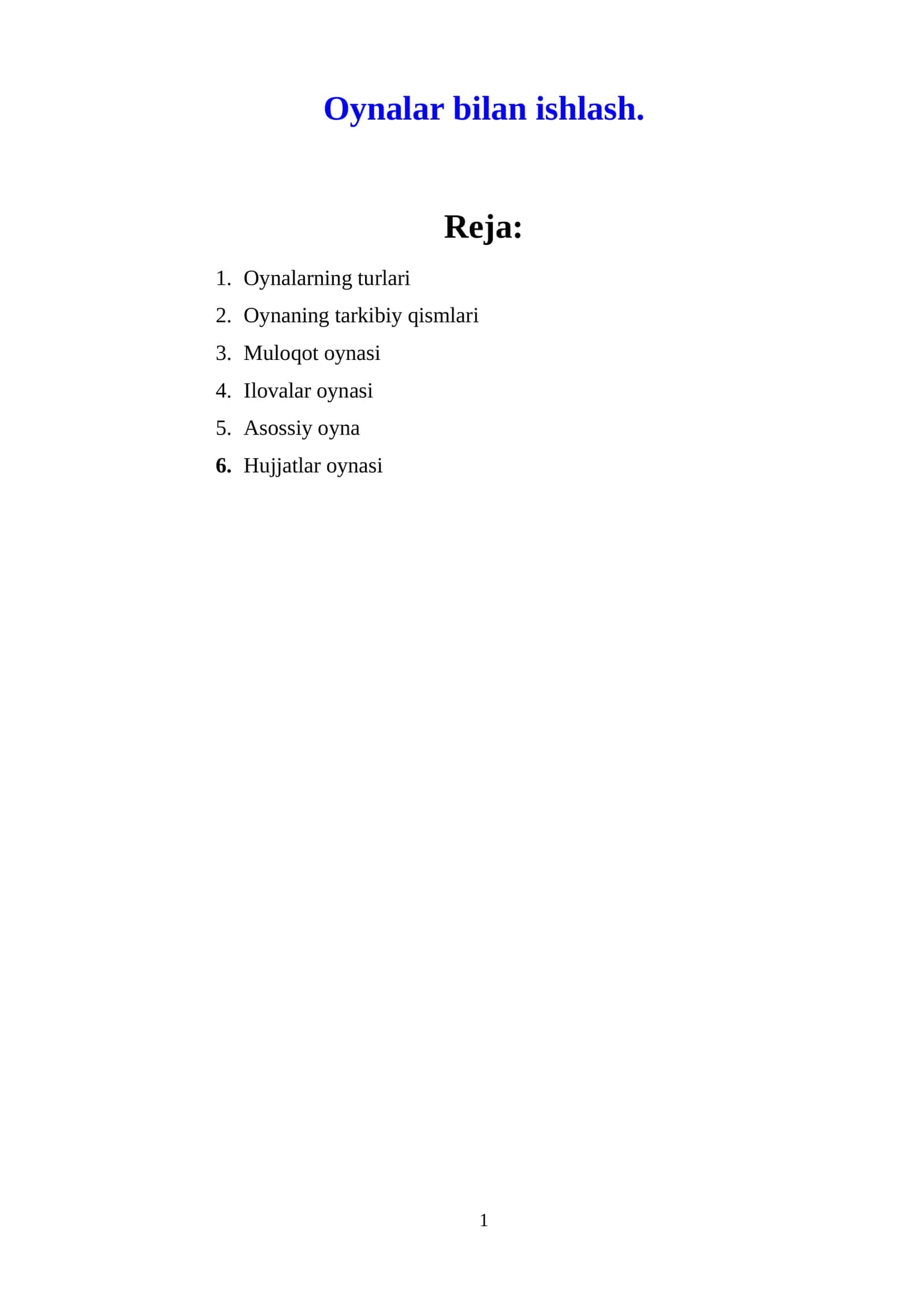 Oynalar bilan ishlash 1