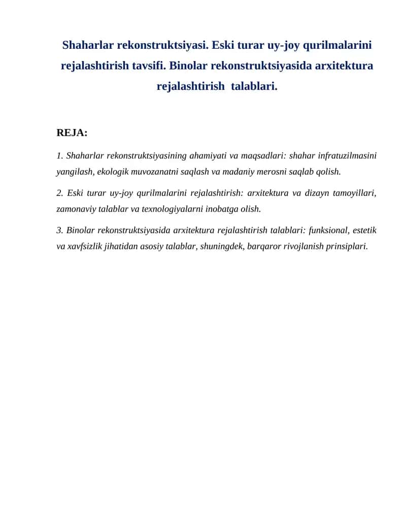 Shaharlar rekonstruktsiyasi 1