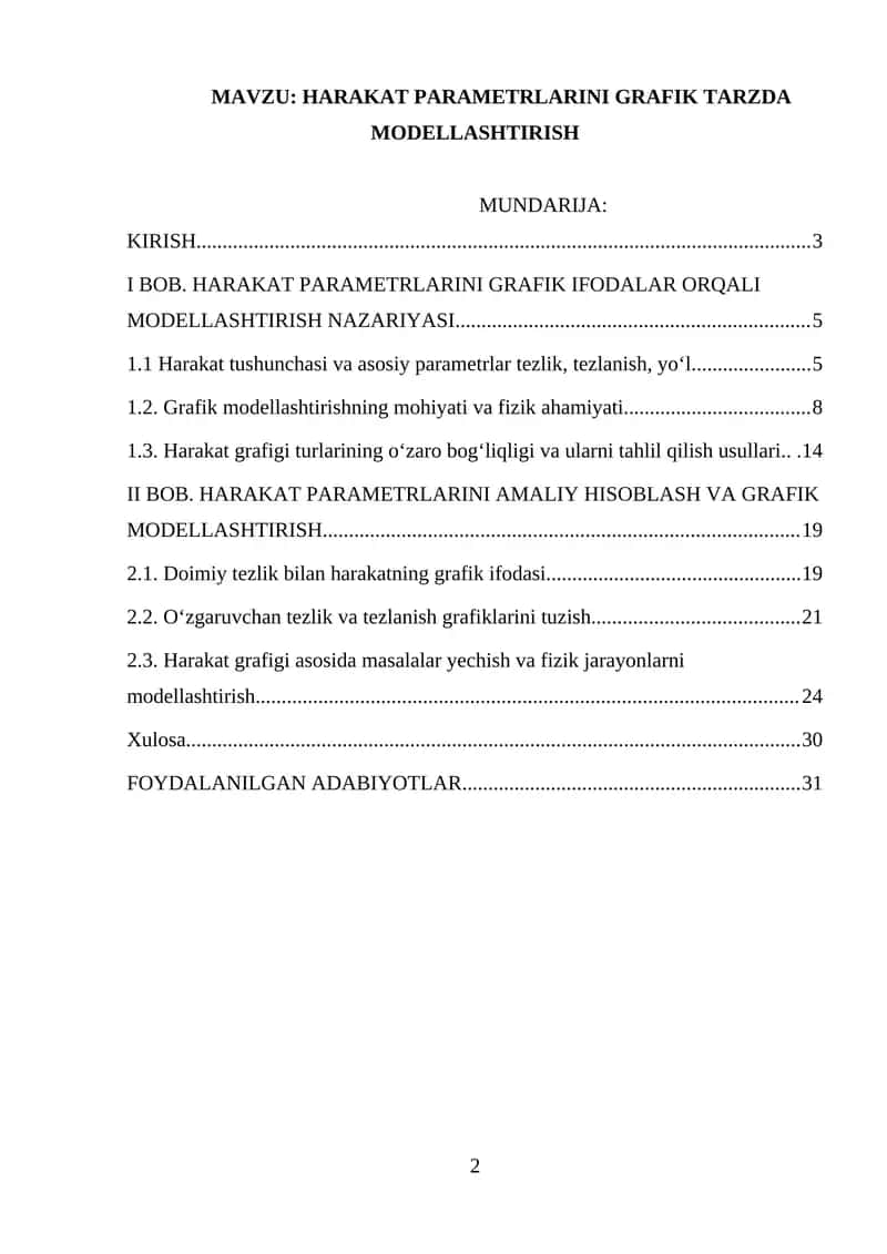 HARAKAT PARAMETRLARINI GRAFIK TARZDA MODELLASHTIRISH 1
