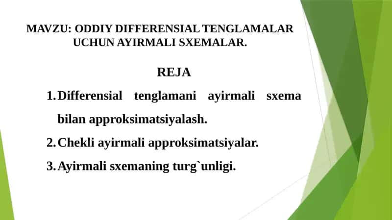 ODDIY DIFFERENSIAL TENGLAMALAR UCHUN AYIRMALI SXEMALAR 1