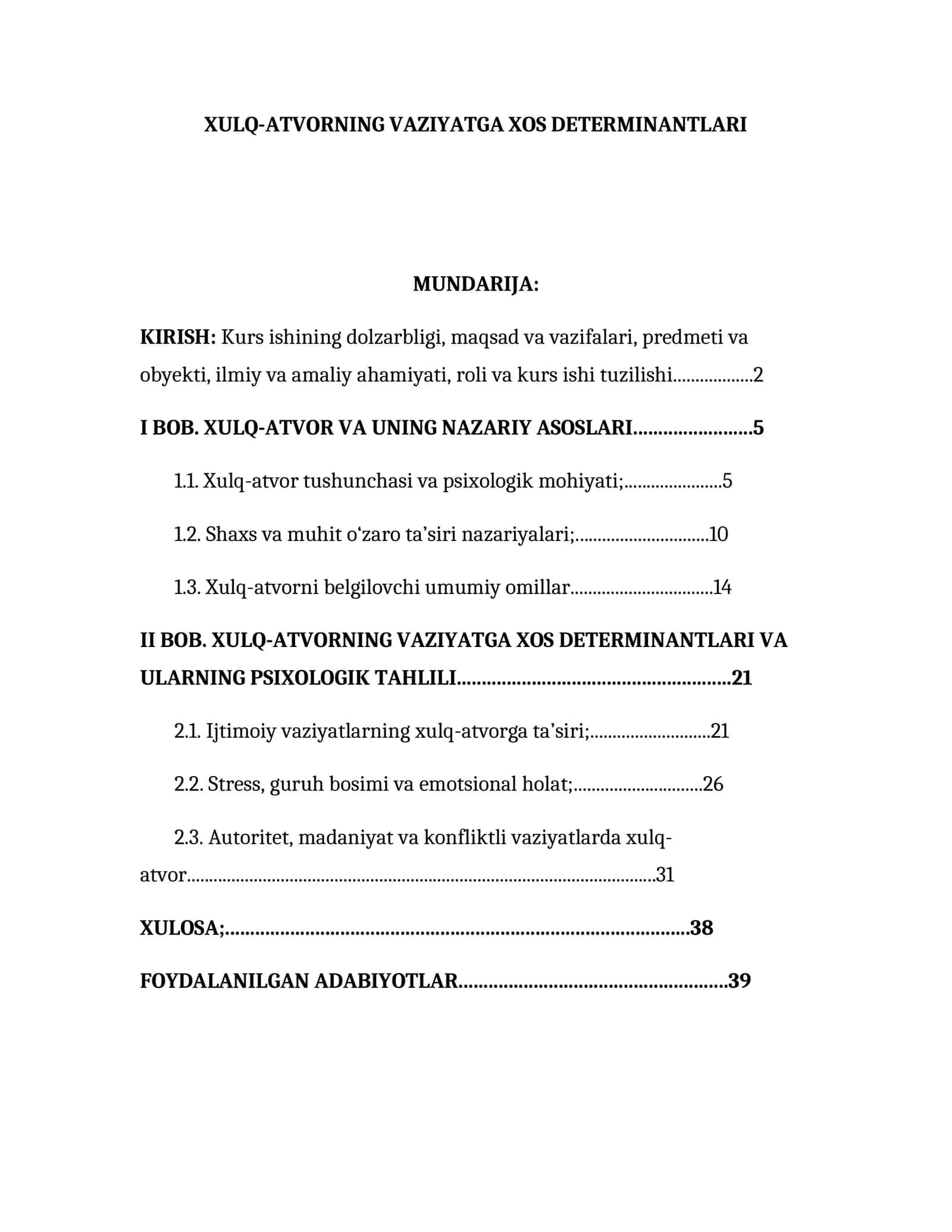 XULQ-ATVORNING VAZIYATGA XOS DETERMINANTLARI 1