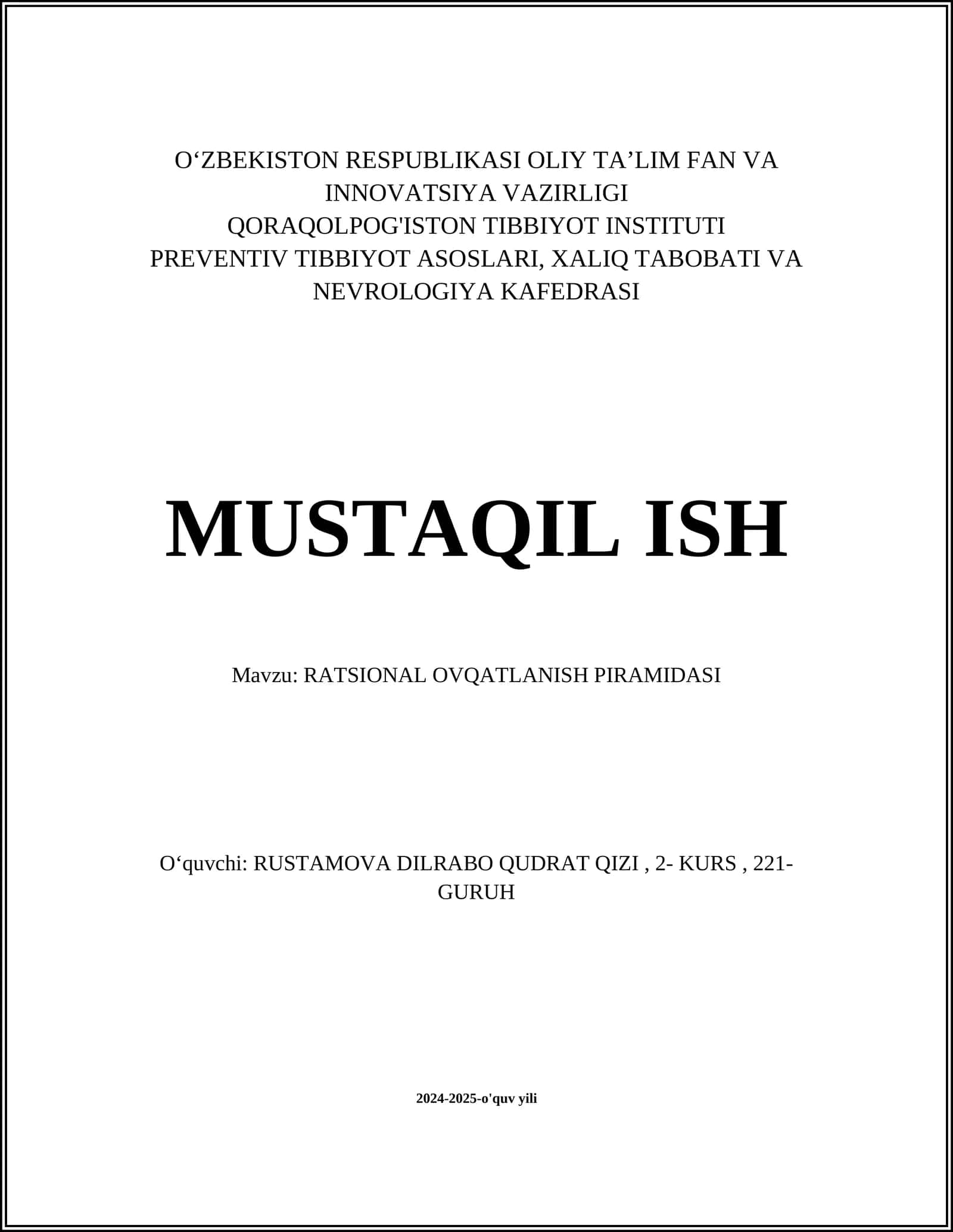 RATSIONAL OVQATLANISH PIRAMIDASI 1
