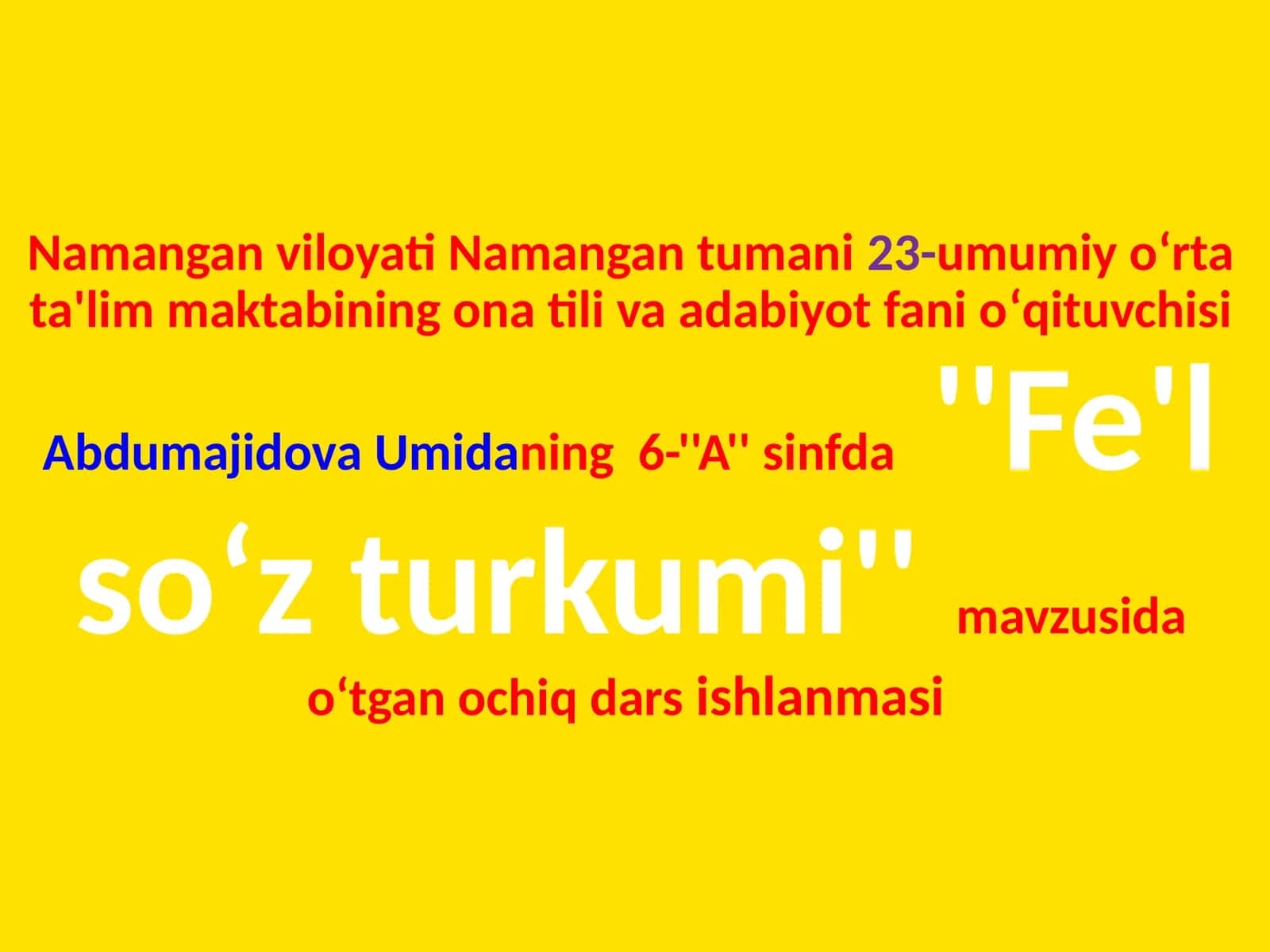 6-sinf Ona tili Fe'l so'z turkumi dars ishlanma 1
