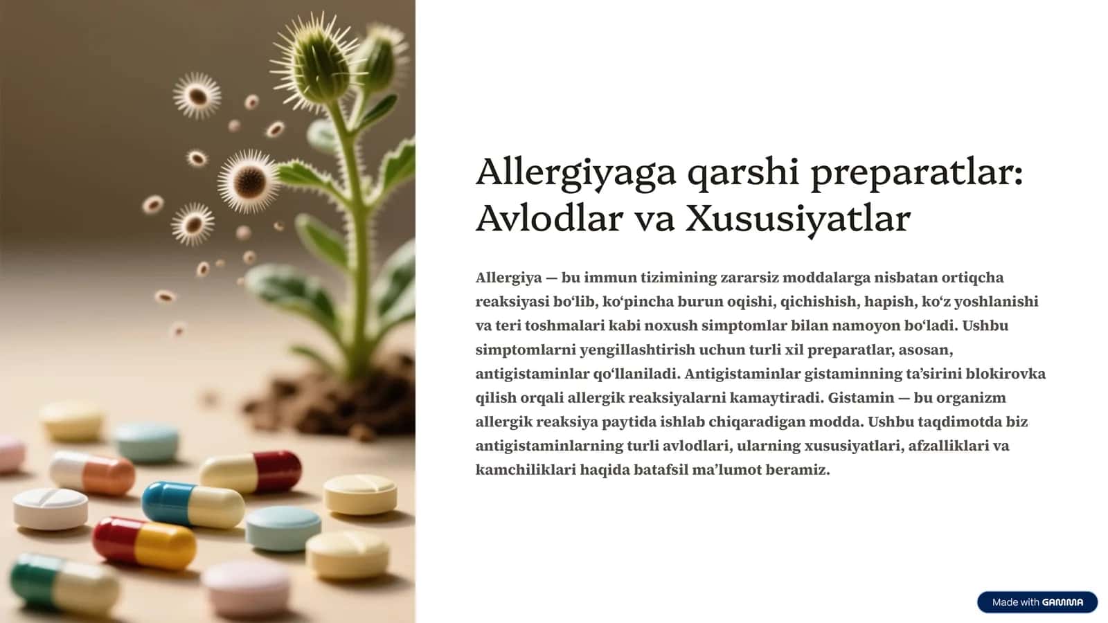 Allergiyaga qarshi preparatlar: Avlodlar va Xususiyatlar 1