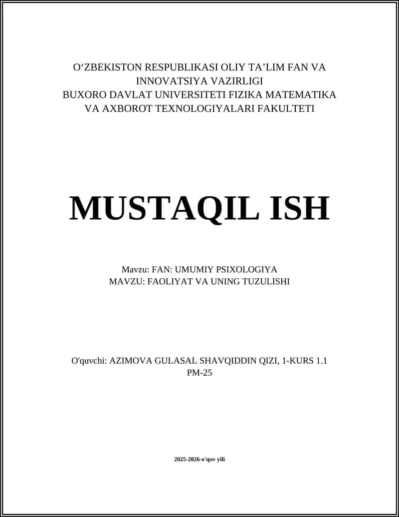FAOLIYAT VA UNING TUZULISHI 1