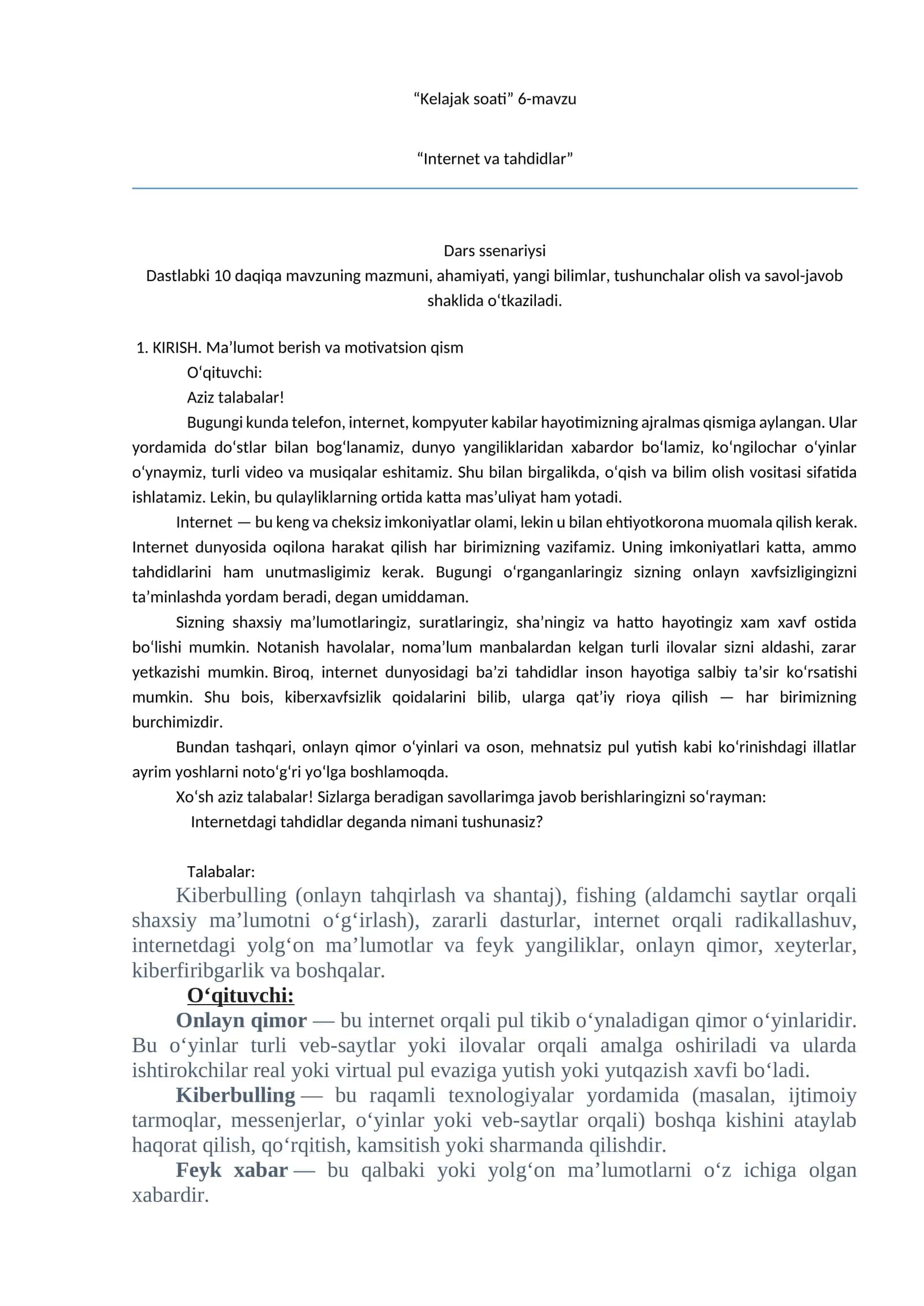 “Kelajak soati” 6-mavzu 1