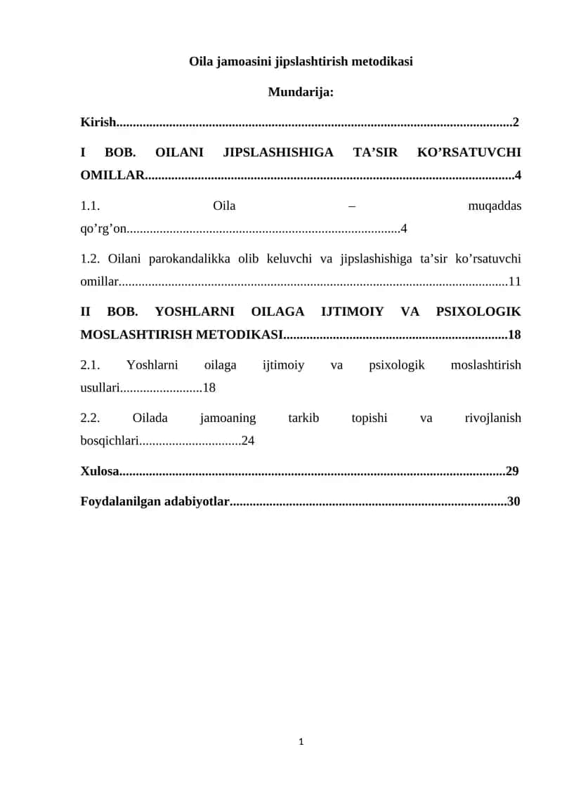 Oila jamoasini jipslashtirish metodikasi 1