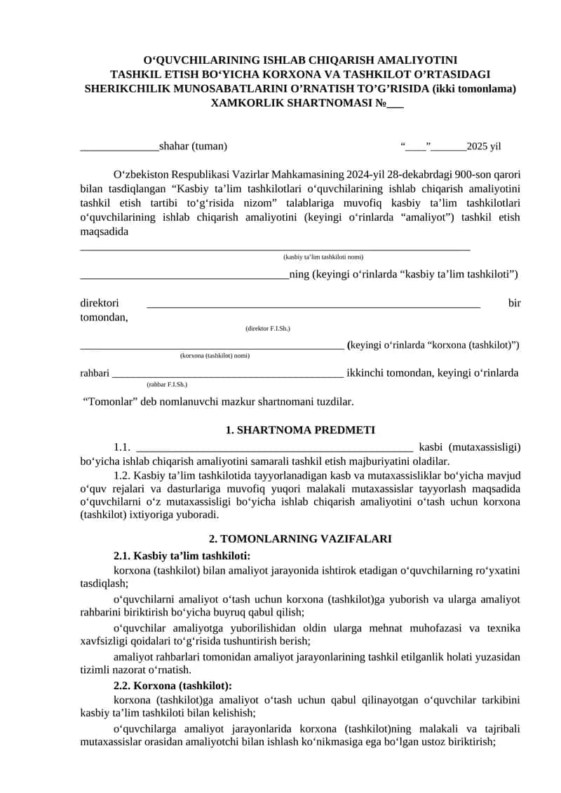 Kasbiy Ta'lim Tashkilotlari O'quvchilarining Ishlab Chiqarish Amaliyotini Tashkil Etish Tartibi 1