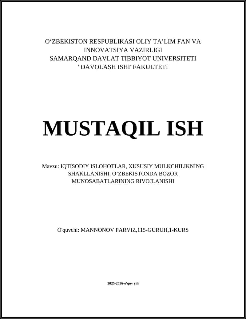 IQTISODIY ISLOHOTLAR, XUSUSIY MULKCHILIKNING SHAKLLANISHI 1
