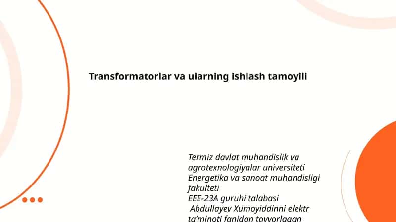 Transformatorlar va ularning ishlash tamoyili 1