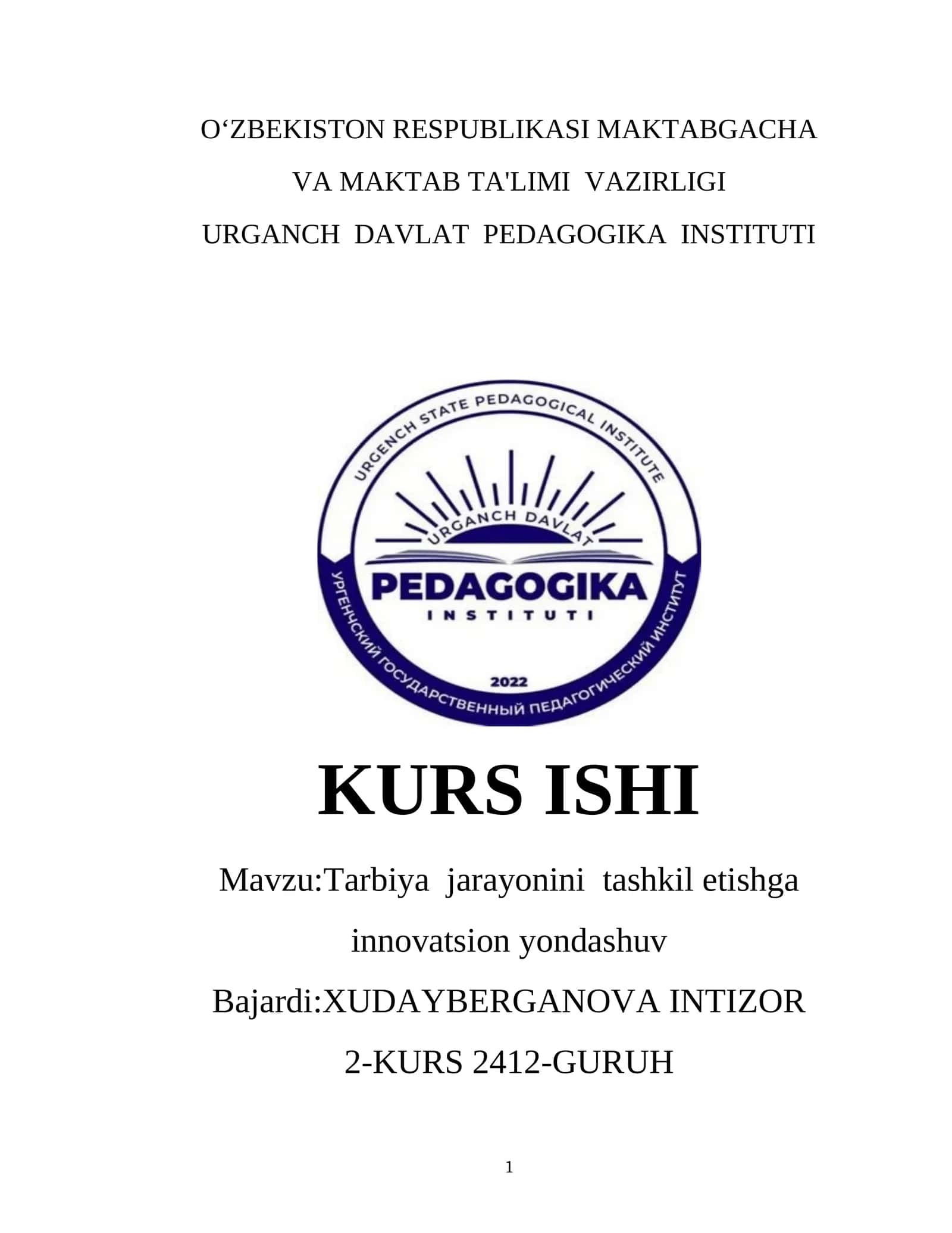 Tarbiya jarayonini tashkil etishga innovatsion yondashuv 1