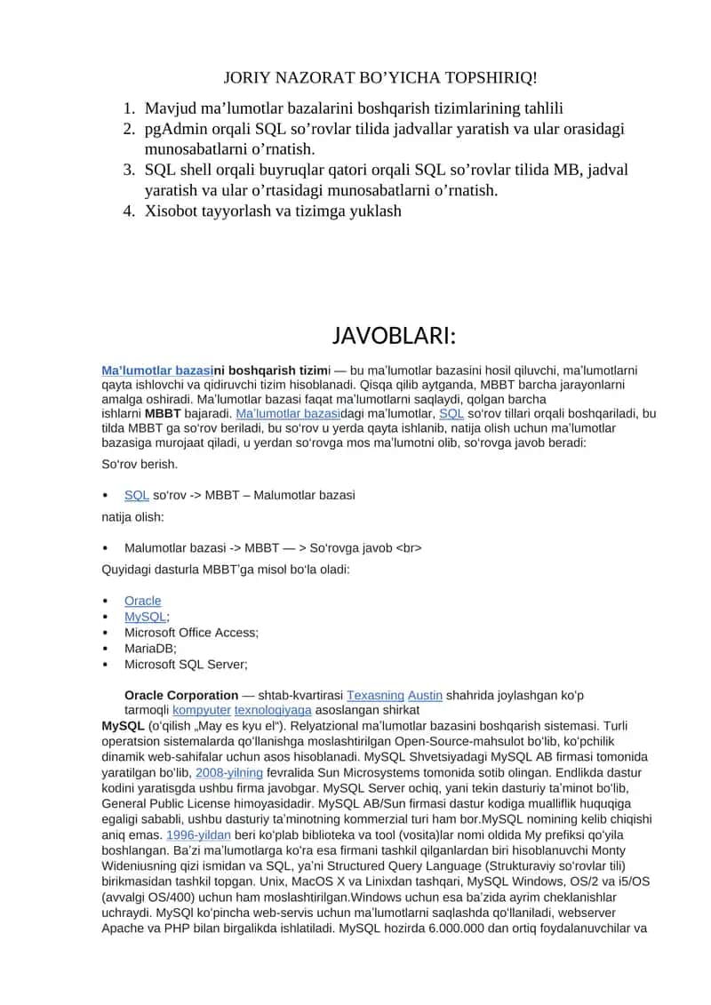 Ma’lumotlar bazasi tizimlari 1