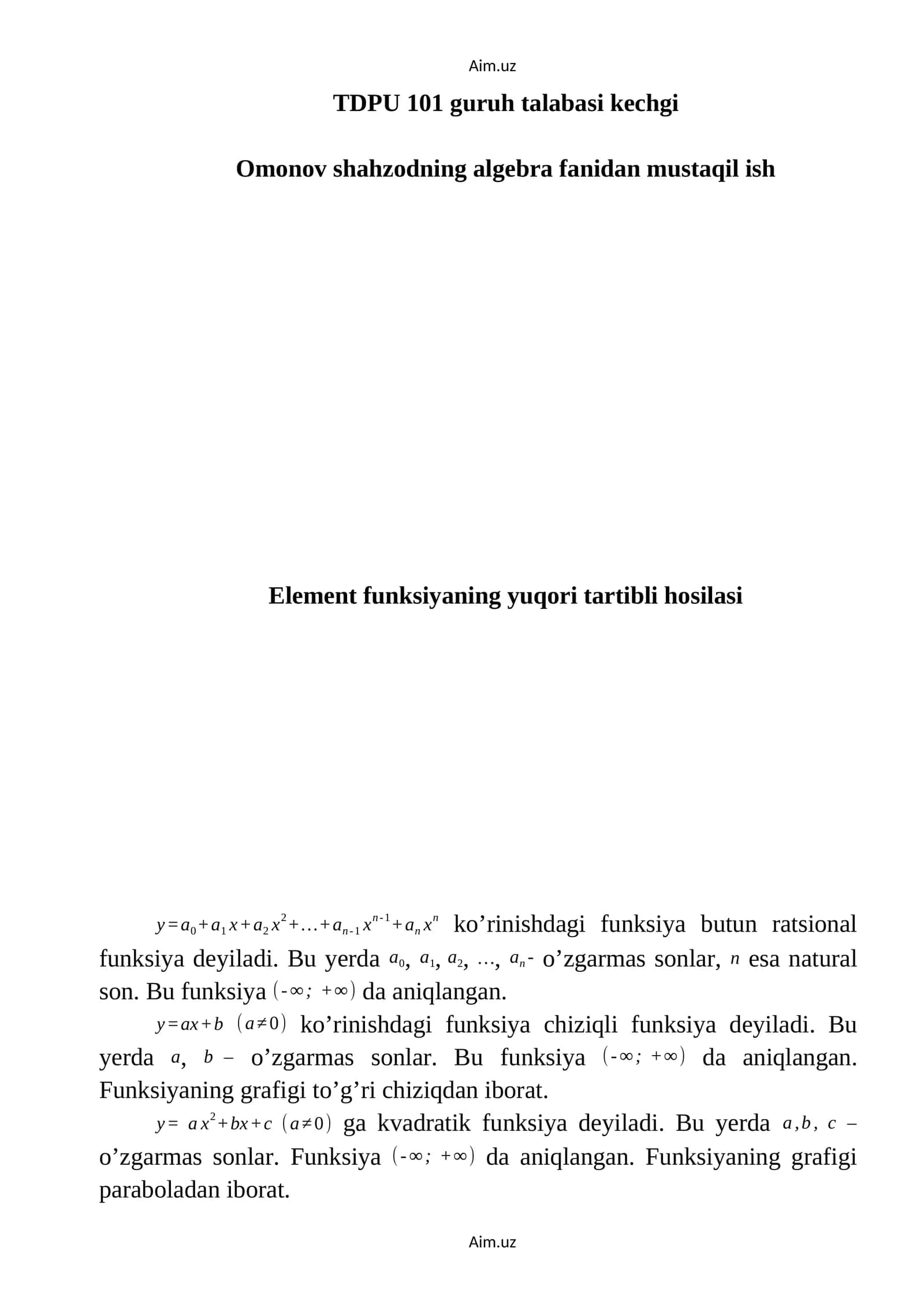 Omonov shahzodning algebra fanidan mustaqil ish 1