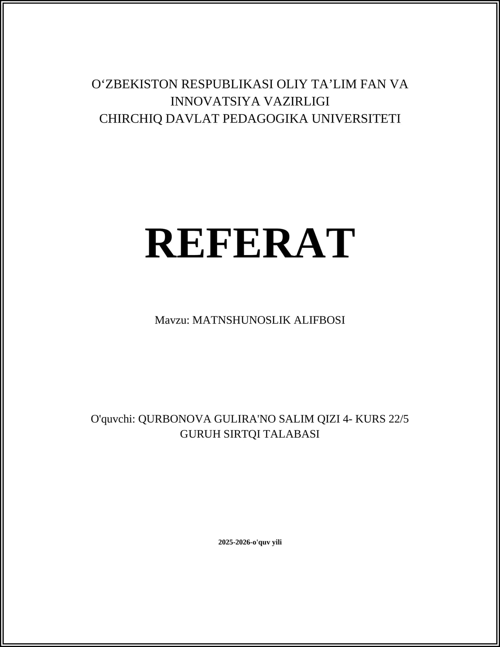 MATNSHUNOSLIK ALIFBOSI 1