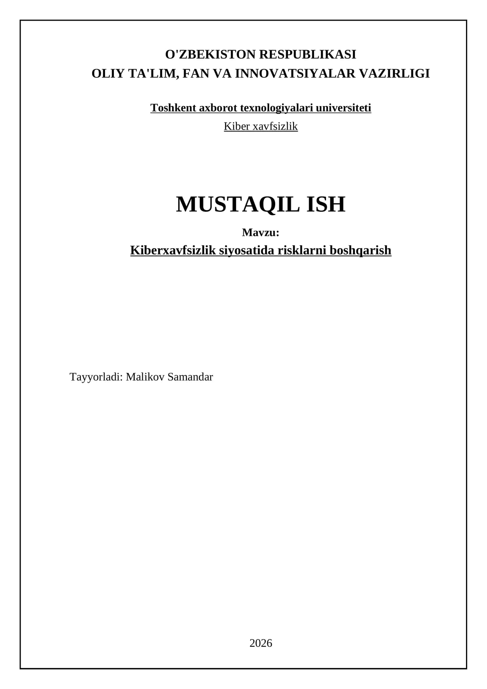 Kiberxavfsizlik siyosatida risklarni boshqarish 1