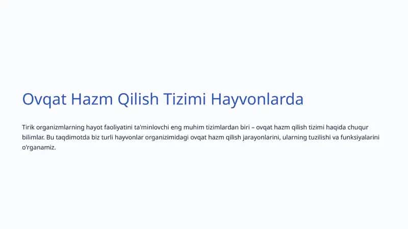 Ovqat Hazm Qilish Tizimi Hayvonlarda 1