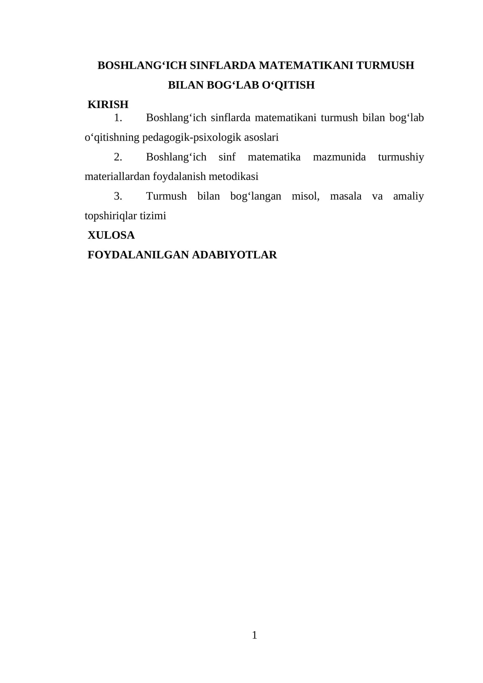Boshlang‘ich sinflarda matematikani turmush bilan bog‘lab o‘qitish 1