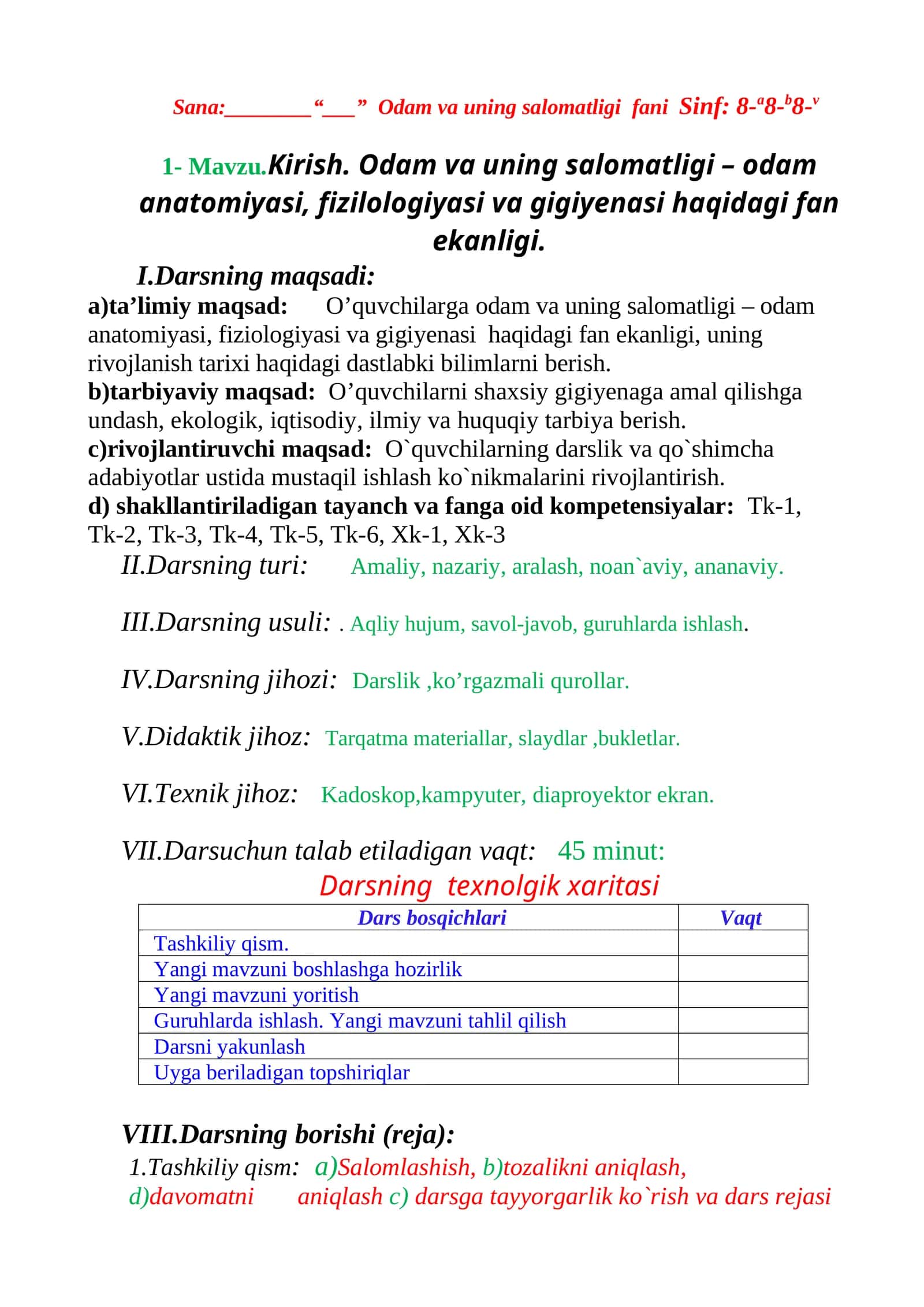 Odam va uning salomatligi fani 1