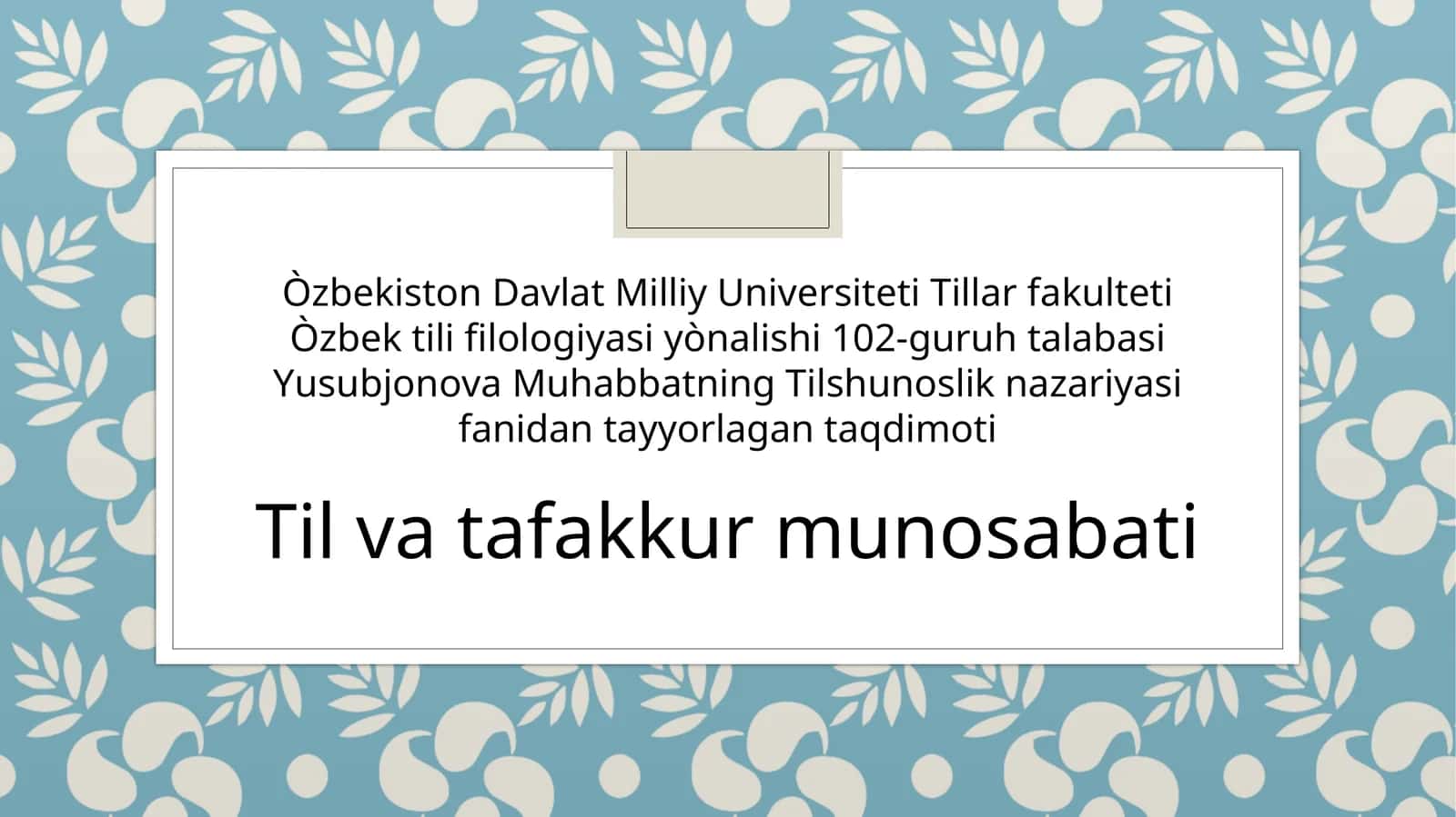 Til va tafakkur munosabati 1