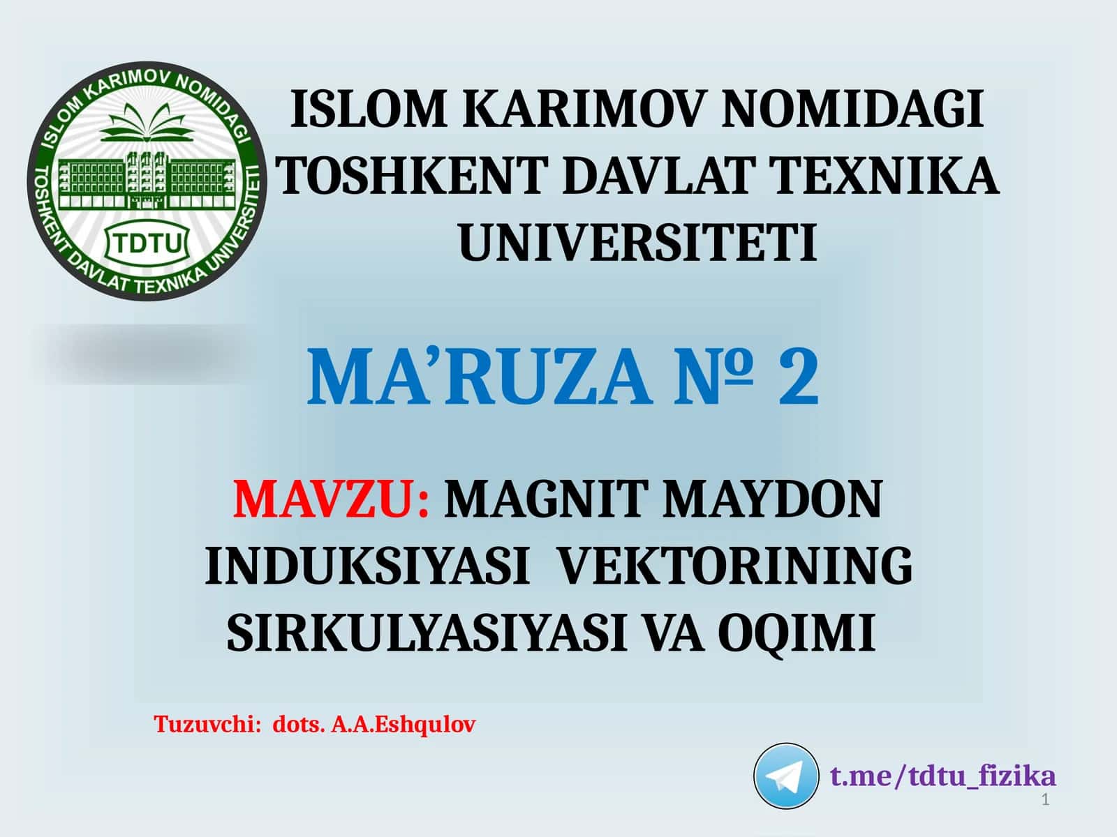 Magnit maydon induksiyasi vektorining oqimi 1