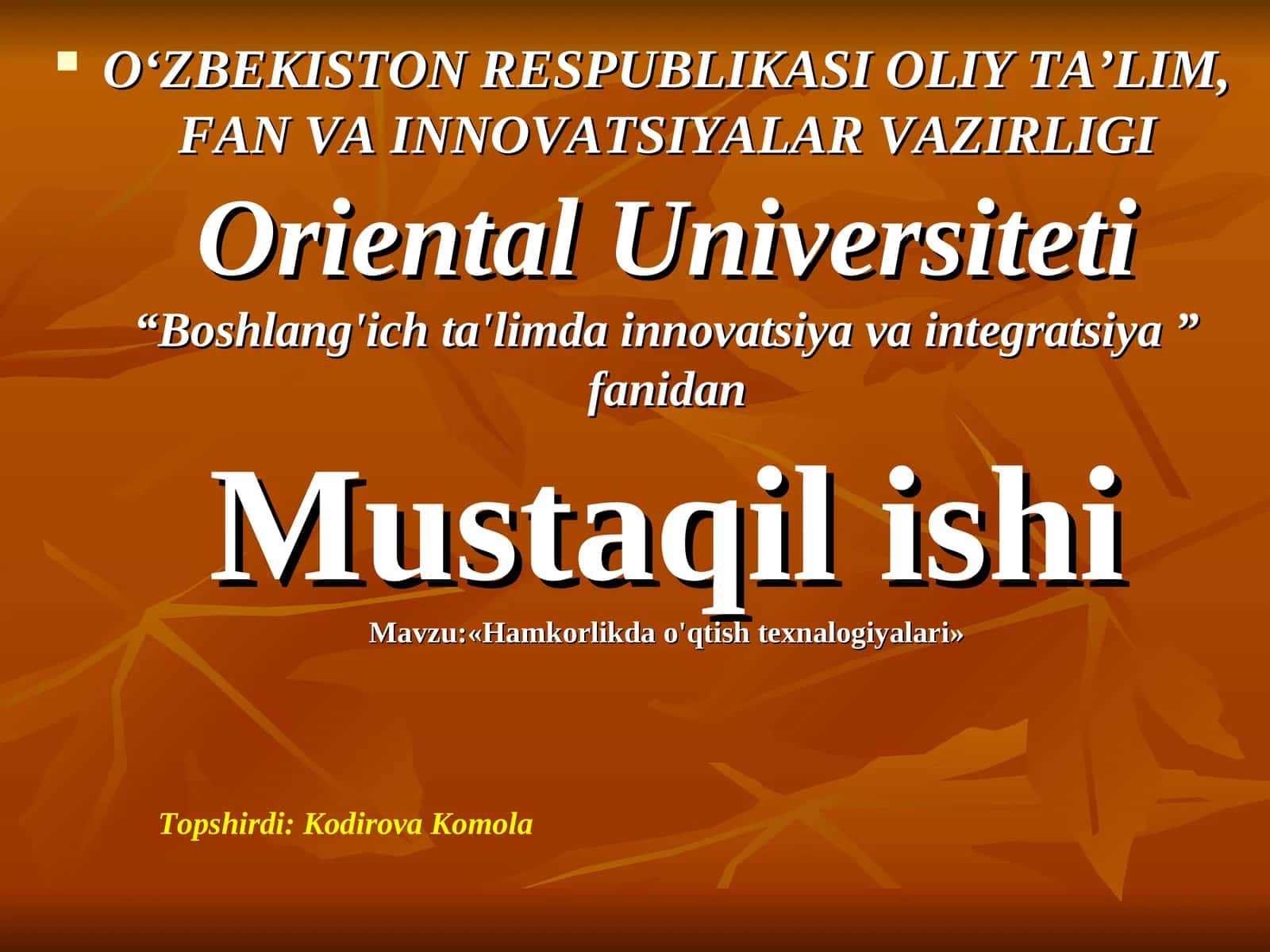 Hamkorlikda o'qtish texnalogiyalari 1