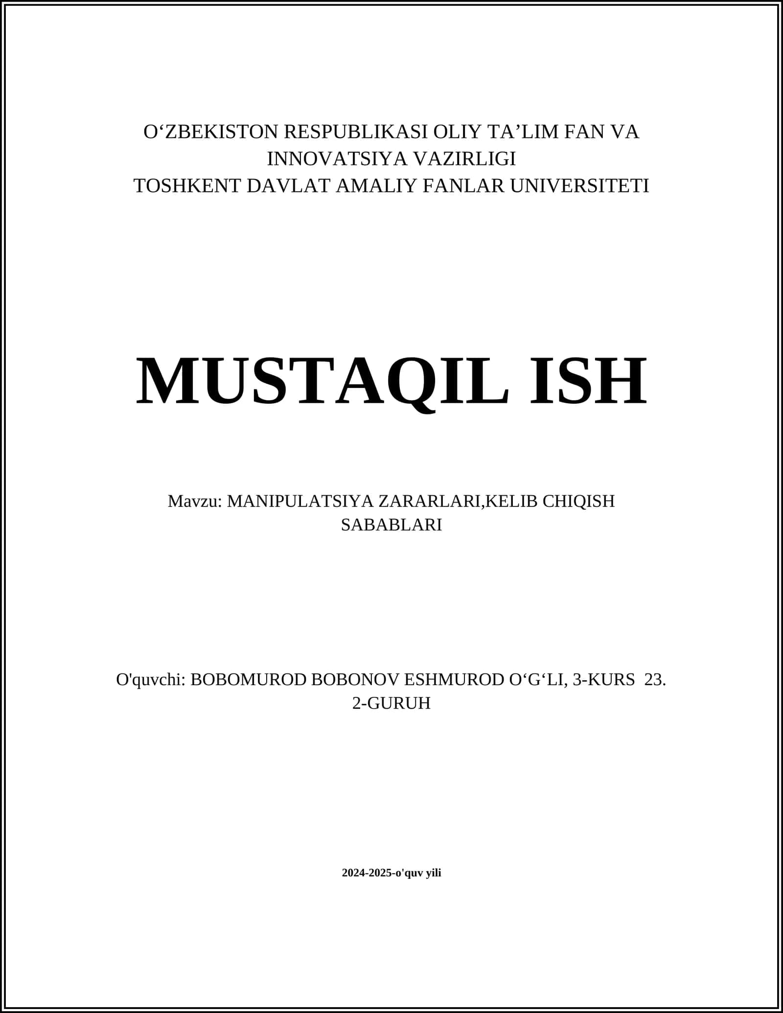 MANIPULATSIYA ZARARLARI,KELIB CHIQISH SABABLARI 1
