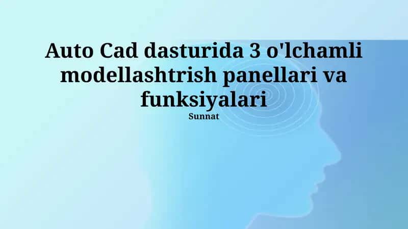 Auto Cad dasturida 3 o'lchamli modellashtrish panellari va funksiyalari 1