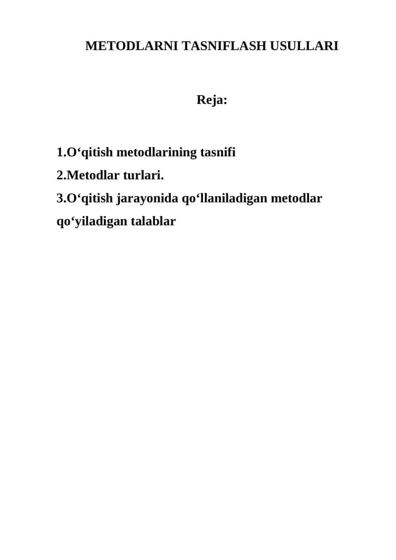 METODLARNI TASNIFLASH USULLARI 1
