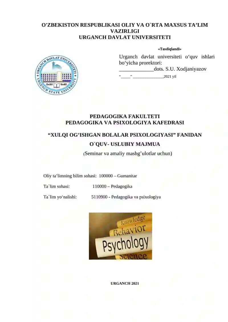 Xulqi og’ishgan bolalar psixologiyasi