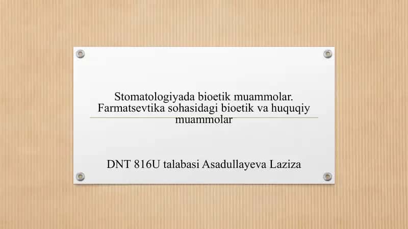Stomatologiyada Bioetika 1