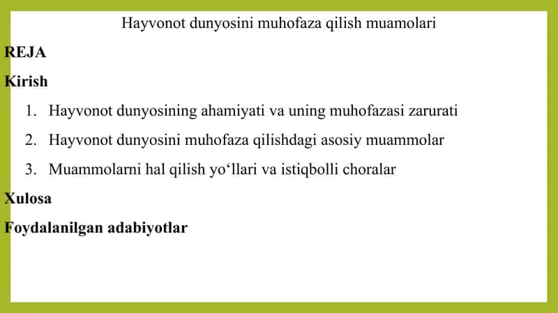 Hayvonot dunyosini muhofaza qilish muamolari 1